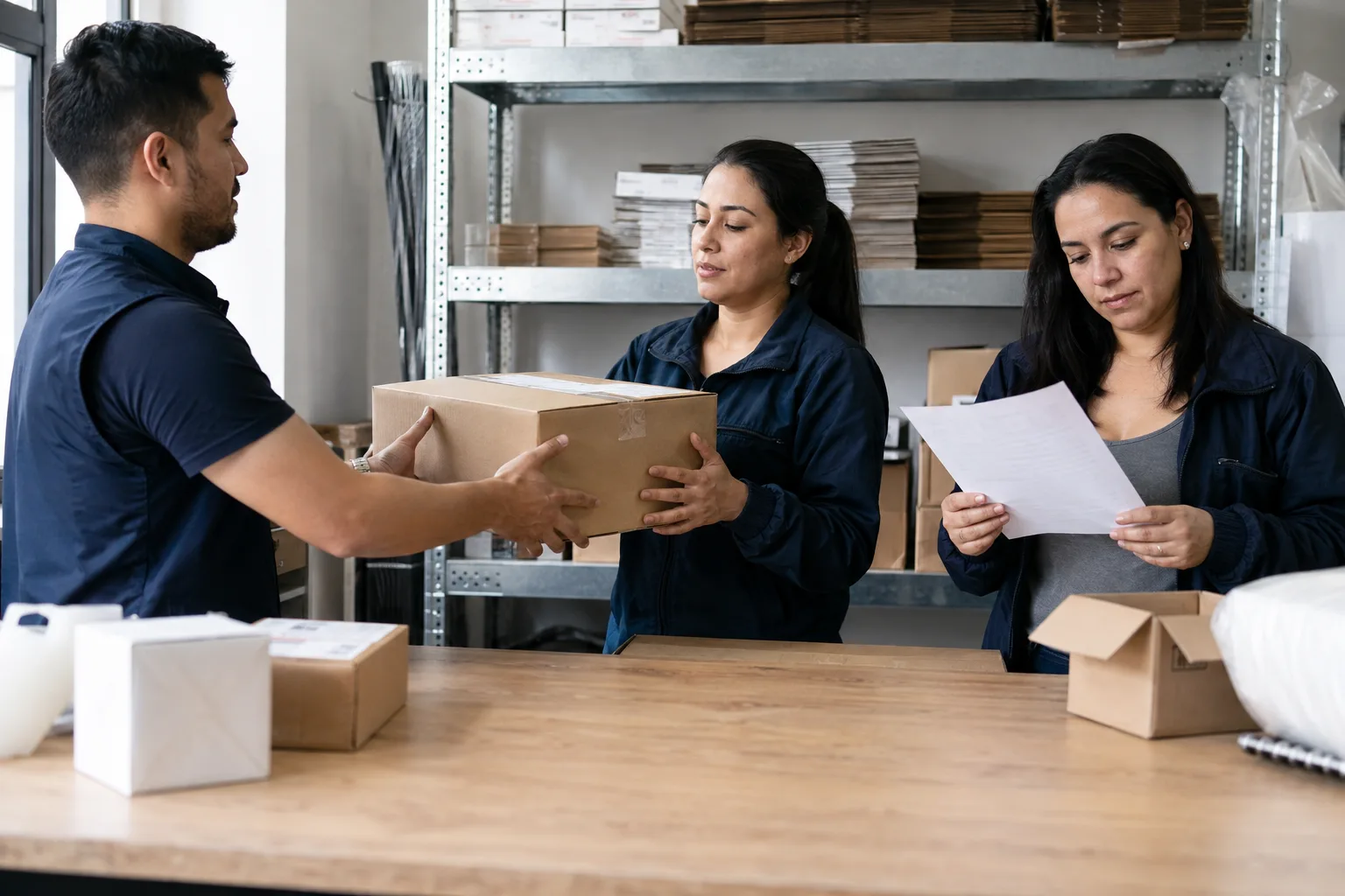 Equipo de un negocio preparando productos para sus pedidos